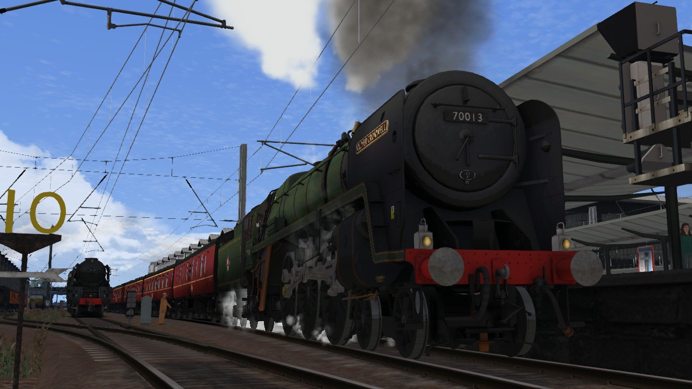 Lokwissel in Carlisle tijdens een Steam Special. De 70013 "Oliver Cromwell"  neemt het over van de 35028 "Merchant Navy"