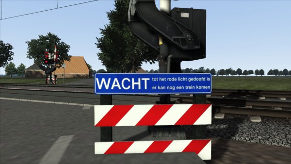 Een WACHT bord die dwars door de weg gaat in 1999 (TS)
