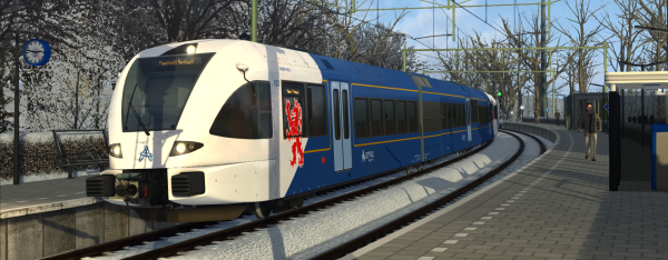 GTW 532+427 staat klaar voor vertrek op station Schin op geul als RS18 richting Maastricht Randwyck